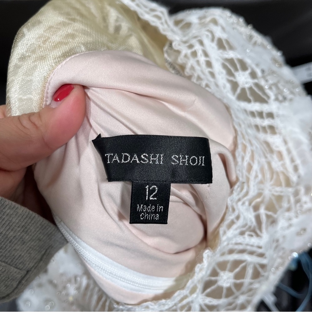 NWT Tadashi Shoji Rhinestone Embroidered Long Sleeve Cocktail Dress size12 ivory - Picture 9 of 11